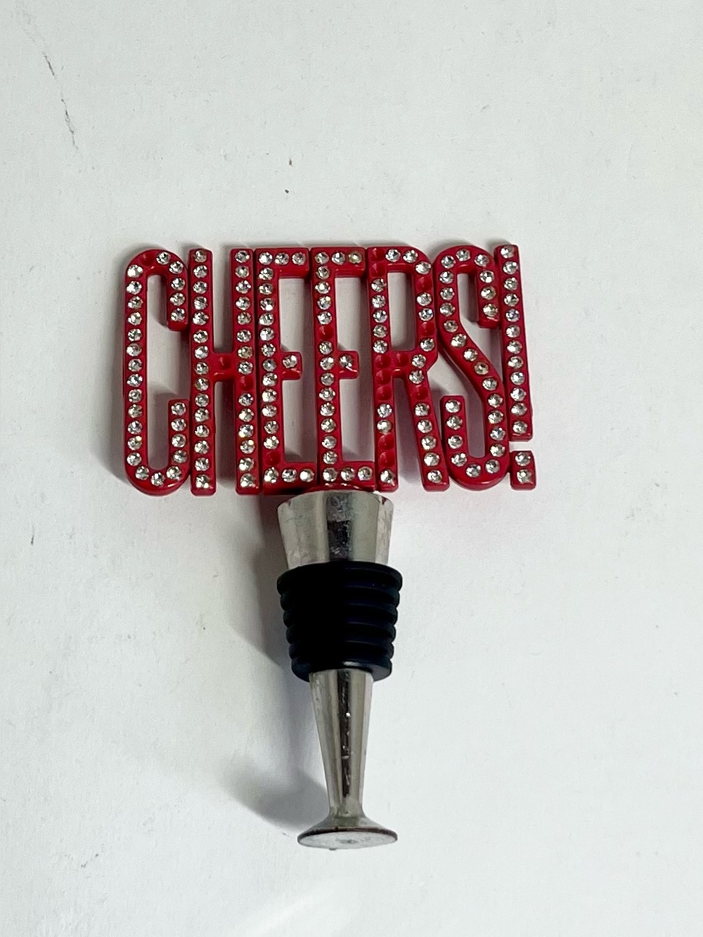 Cheers! Red Crystal Rhinestone Wine/Champagne Bottle Stopper